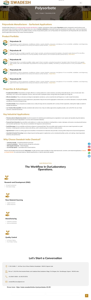 Polysorbate Manufacturer In India