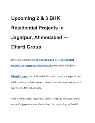 Upcoming 2 & 3 BHK Residential Projects in Jagatpur, Ahmedabad — Dharti Group