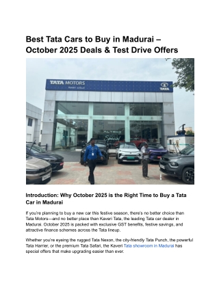Best Tata Cars to Buy in Madurai – October 2025 Deals & Test Drive Offers
