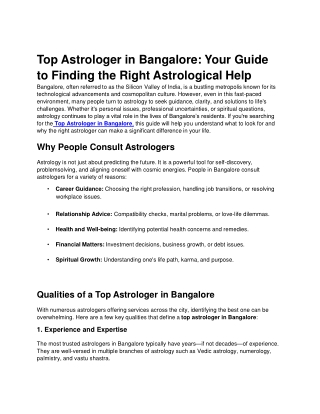 Top Astrologer in Bangalore