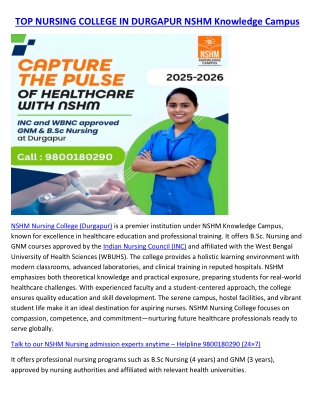 TOP NURSING COLLEGE IN DURGAPUR NSHM
