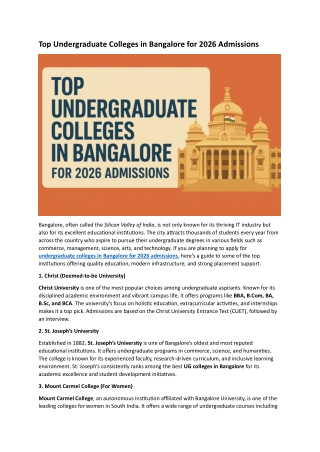 Top Undergraduate Colleges in Bangalore for 2026 Admissions