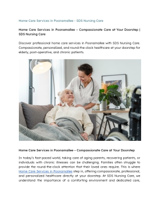 Home Care Services in Poonamallee - SDS Nursing Care