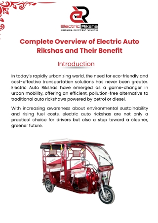 Complete Overview of Electric Auto Rikshas and Their Benefits