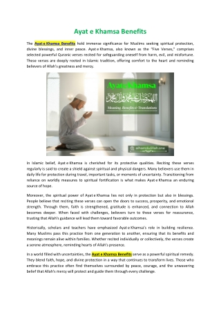 Ayat e Khamsa Benefits