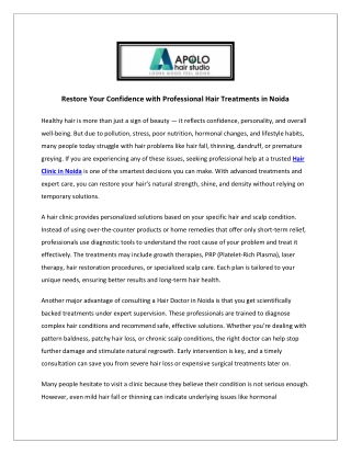 Restore Your Confidence with Professional Hair Treatments in Noida