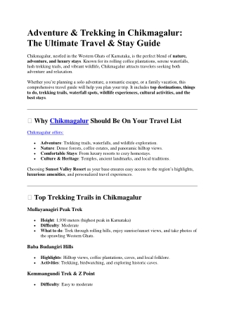 Adventure & Trekking in Chikmagalur