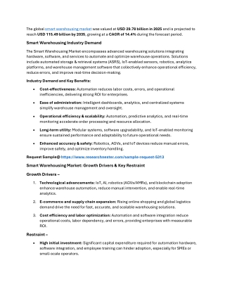 Smart Warehousing Market Size, Regional Status and Outlook 2026-2035
