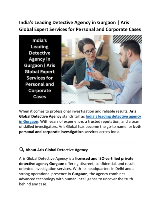 India Leading Detective Agency Gurgaon Aris Global