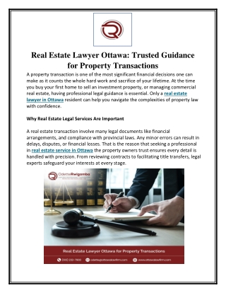 Real Estate Lawyer Ottawa - Trusted Guidance for Property Transactions