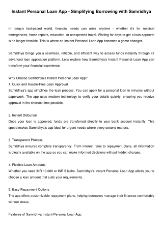 Instant Personal Loan App – Simplifying Borrowing with Samridhya