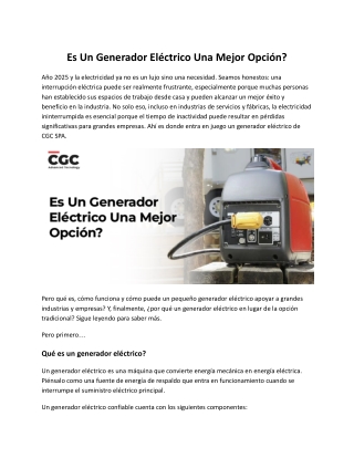 Es Un Generador Eléctrico Una Mejor Opción?