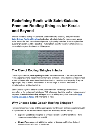 Redefining Roofs with Saint-Gobain Premium Roofing Shingles for Kerala and Beyond