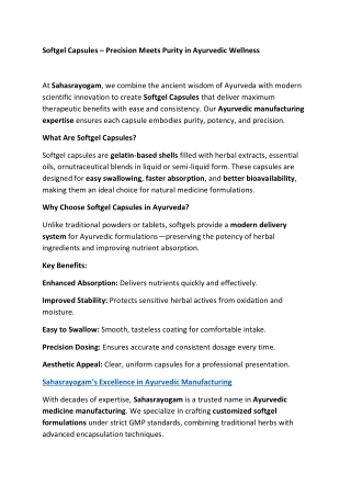 Softgel Capsules – Precision Meets Purity in Ayurvedic Wellness