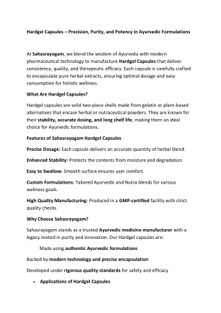 Hardgel Capsules – Precision, Purity, and Potency in Ayurvedic Formulations