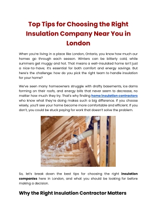 Top Tips for Choosing the Right Insulation Company Near You in London