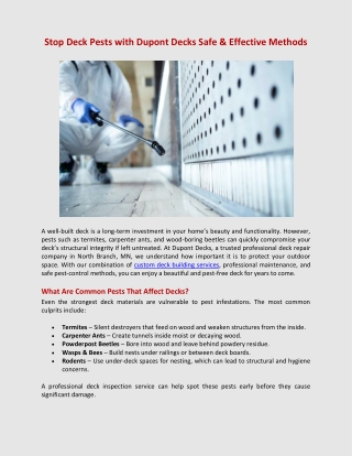 Stop Deck Pests With Dupont Decks Safe & Effective Methods