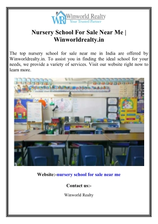 Nursery School For Sale Near Me  Winworldrealty.in