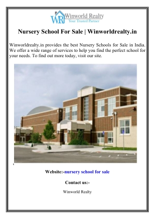 Nursery School For Sale  Winworldrealty.in