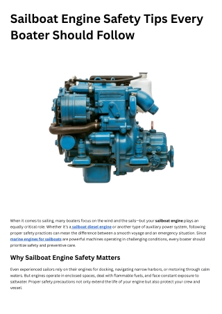 Sailboat Engine Safety Tips Every Boater Should Follow