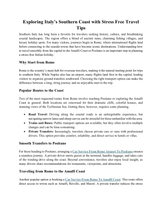 Exploring Italy’s Southern Coast with Stress Free Travel Tips 