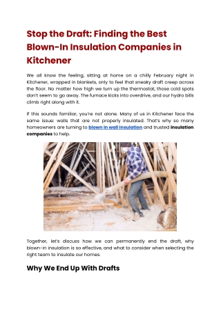 Stop the Draft- Finding the Best Blown-In Insulation Companies in Kitchener