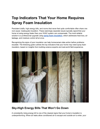 Top Indicators That Your Home Requires Spray Foam Insulation