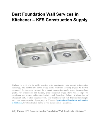 Best Foundation Wall Services in Kitchener – KFS Construction Supply