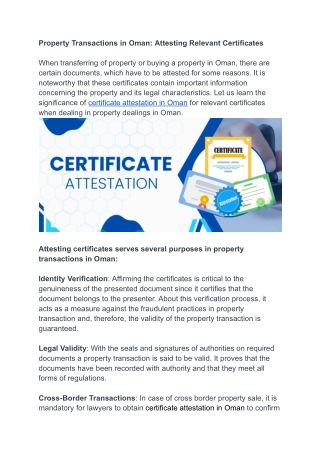 Property Transactions in Oman- Attesting Relevant Certificates