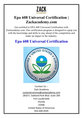 Epa 608 Universal Certification | Zackacademy.com