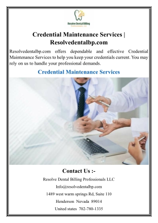 Credential Maintenance Services  Resolvedentalbp