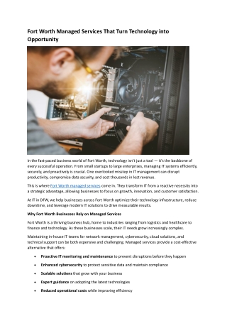 Fort Worth Managed Services That Turn Technology into Opportunity