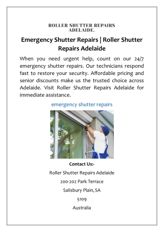 Emergency Shutter Repairs | Roller Shutter Repairs Adelaide