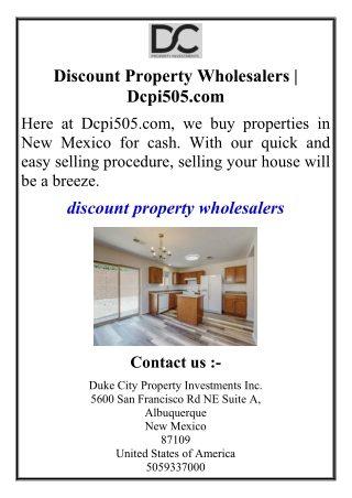 Discount Property Wholesalers | Dcpi505.com
