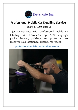 Professional Mobile Car Detailing Service | Exotic Auto Spa La