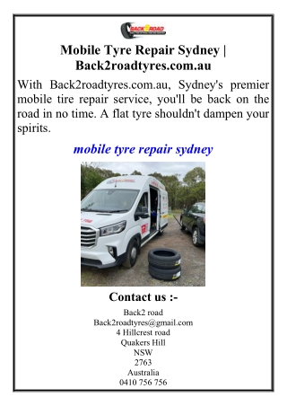 Mobile Tyre Repair Sydney | Back2roadtyres.com.au
