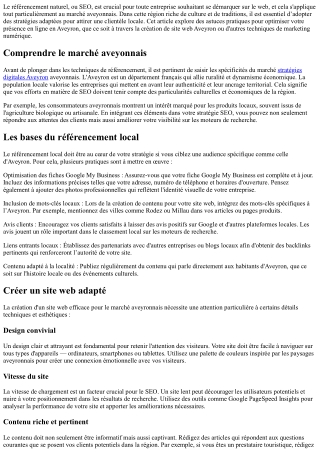 Trucs et astuces SEO spécialement conçus pour le marché aveyonnais.