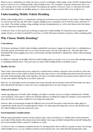 Is Mobile Vehicle Detailing Near Me Worth It? Insights from Jackson’s Team