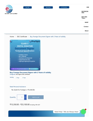Buy Foreign Document Signer with 2 Years of validity.