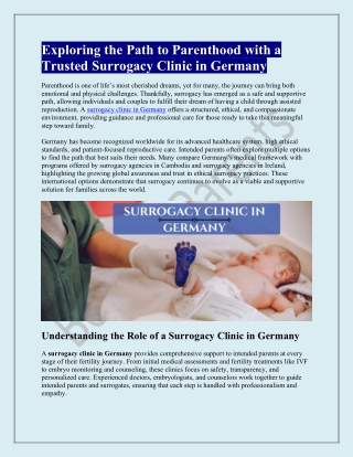 Exploring the Path to Parenthood with a Trusted Surrogacy Clinic in Germany