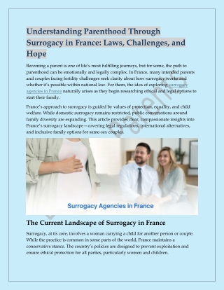 Understanding Parenthood Through Surrogacy in France-Laws, Challenges, and Hope