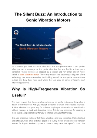The Silent Buzz: An Introduction to Sonic Vibration Motors