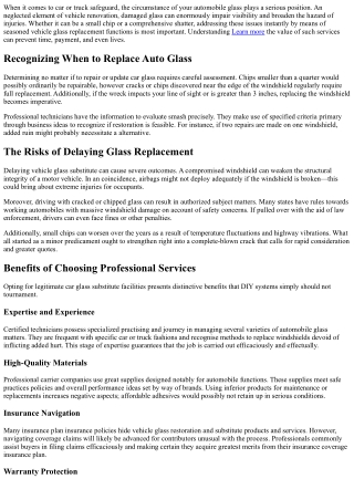 The Importance of Professional Auto Glass Replacement Services