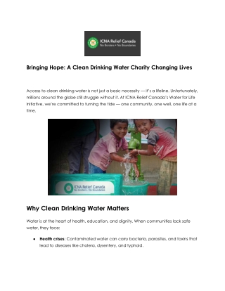 Help Provide Clean Drinking Water through Charity with ICNA Relief