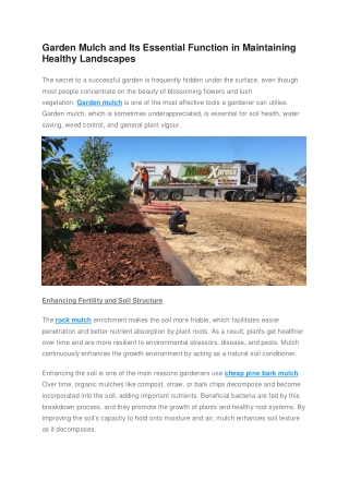 Garden Mulch and Its Essential Function in Maintaining Healthy Landscapes