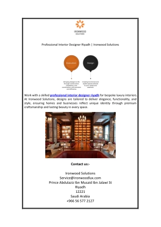 Professional Interior Designer Riyadh  Ironwood Solutions