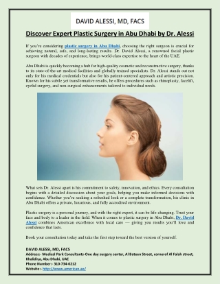 Discover Expert Plastic Surgery in Abu Dhabi by Dr. Alessi