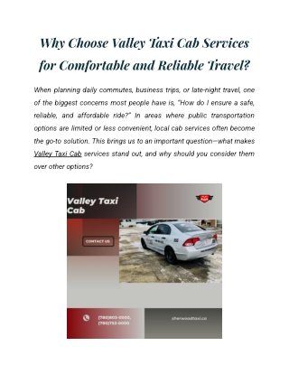 Why Choose Valley Taxi Cab Services for Comfortable and Reliable Travel