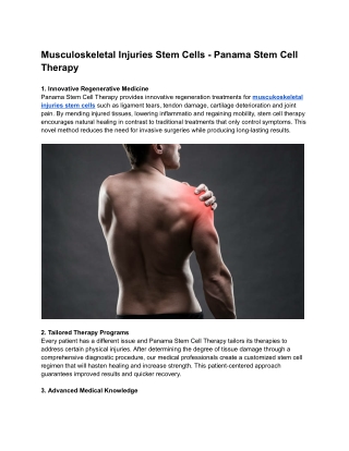 Musculoskeletal Injuries Stem Cells - Panama Stem Cell Therapy