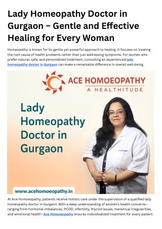 Trusted Care by a Lady Homeopathy Doctor in Gurgaon